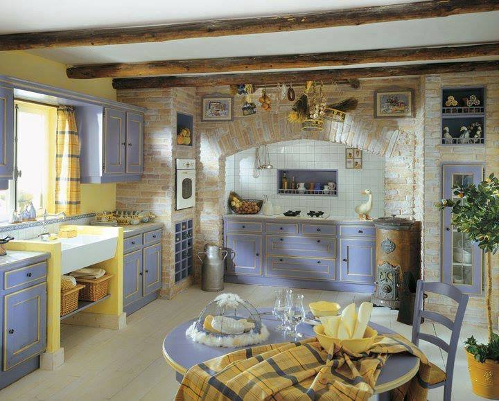 Combinaton Of Modern And Rustic Kitchen With Brick Wall