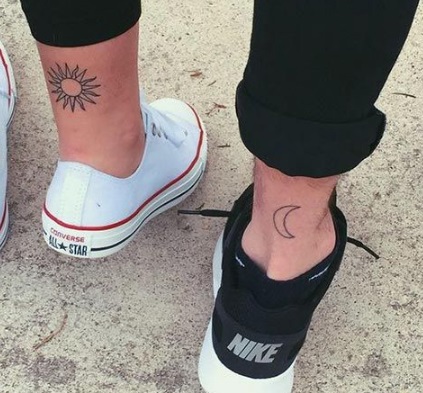 Cool Sun & Moon Tattoo On Lower leg