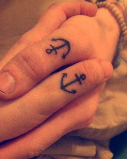 Couple Anchor Finger Tattoo
