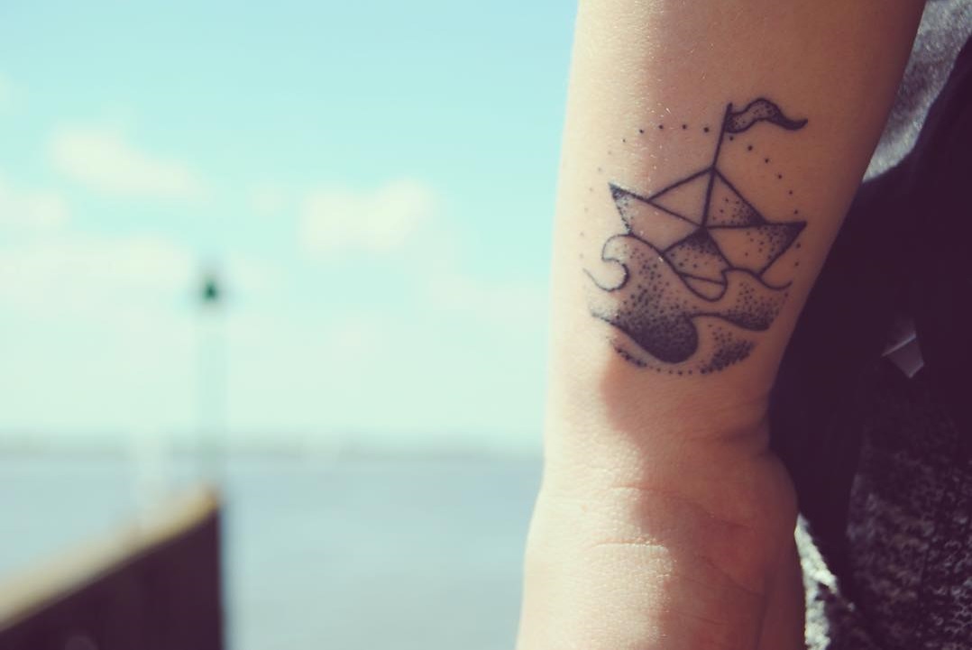 Cute Dot Work Ocean Tattoo
