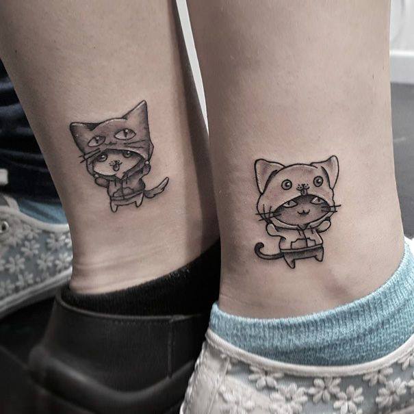 Cute Katty Tattoo On Leg