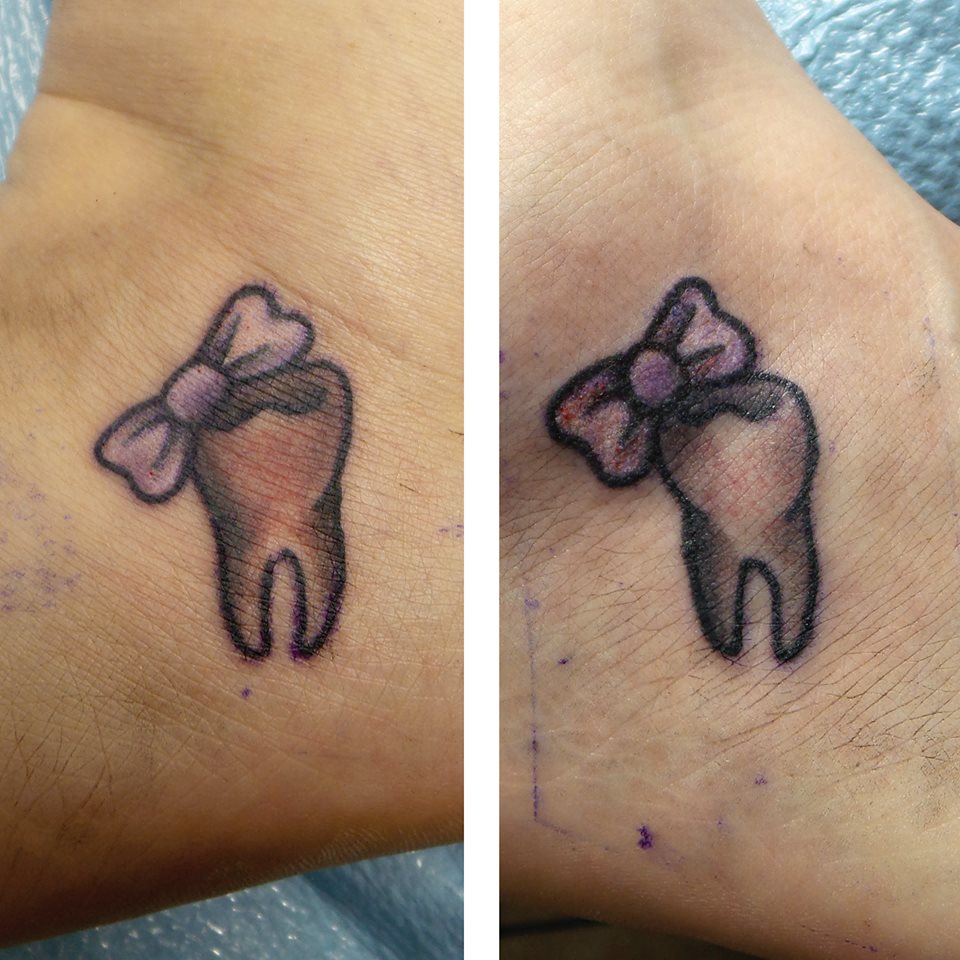 Cute Little Teeth Tattoo On Ankle