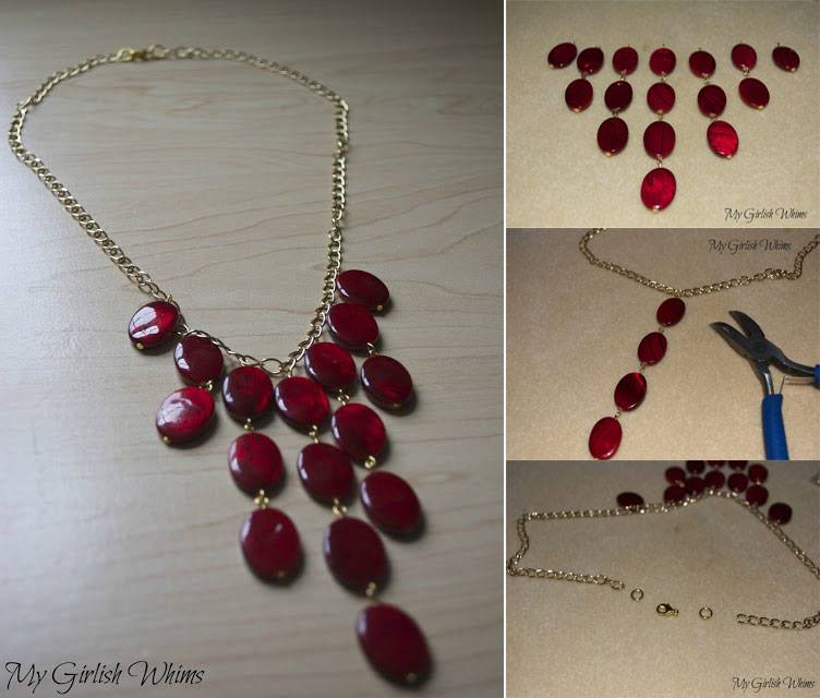 DIY Red Oval Glass Bead Necklace