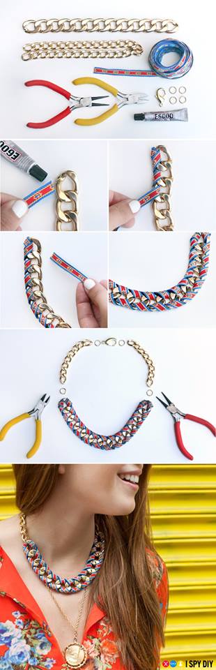 DIY Ribbon Wrapped Chain Necklace