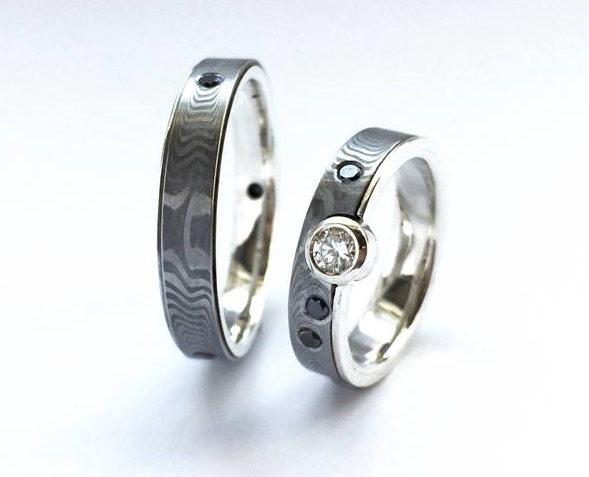 Damascus Steel Matching Rings