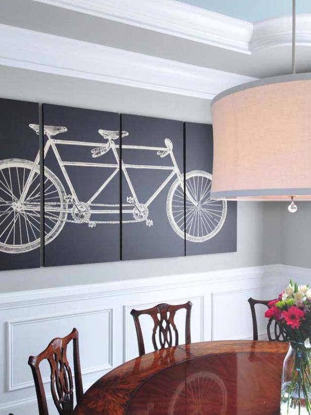 Dining Room With Beautiful Bicycle Wall Painting