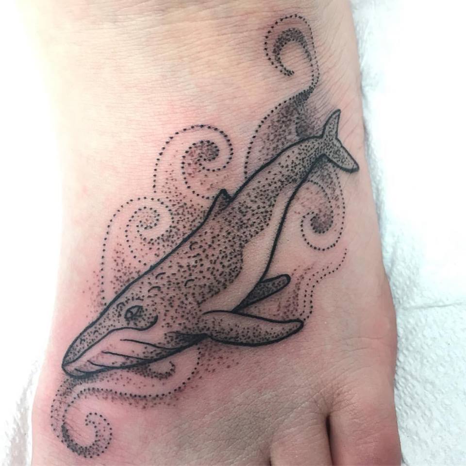 Dot Work Whale Inked On Foot