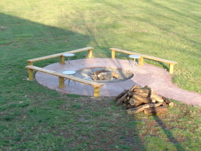 Fire Pit With Wooden Benches