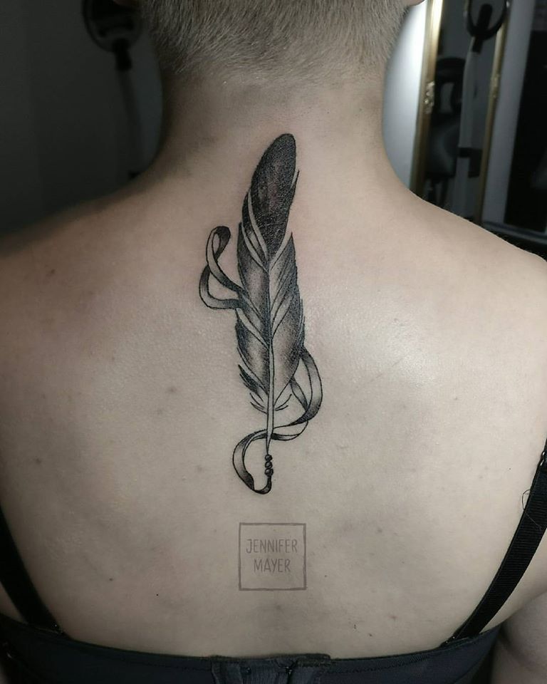 Funnny Feather Tattoo On Neck