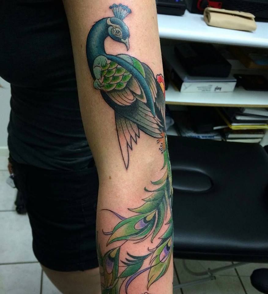 Gorgeous Peacock Tattoo On Sleeve