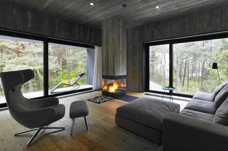 Grey Theme Rustic Living Room With Glass Adds Polish