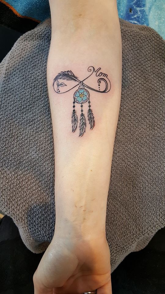 Infinity Feather Tattoo On Arm