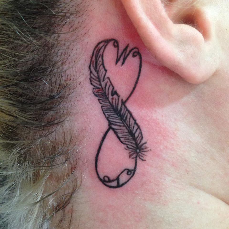 Infinity Feather With Initial Tattoo Idea