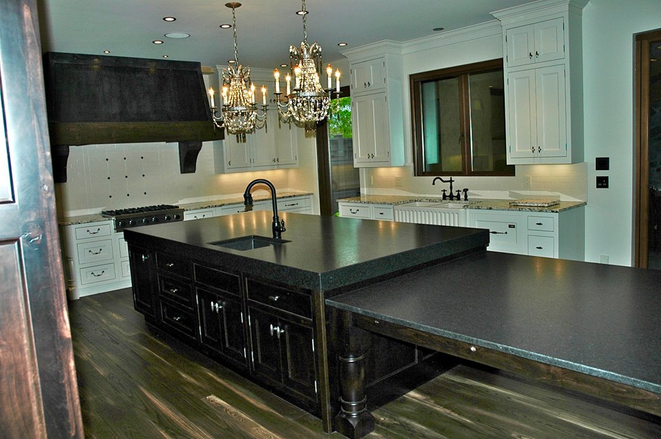 Kitchen With Beautiful Marble Island And Candlier