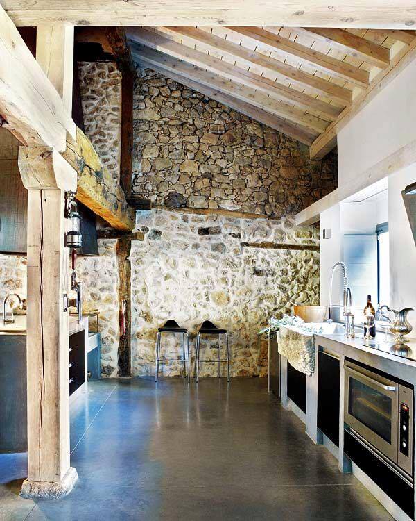 Kitchen With Beautiful Stone Wall