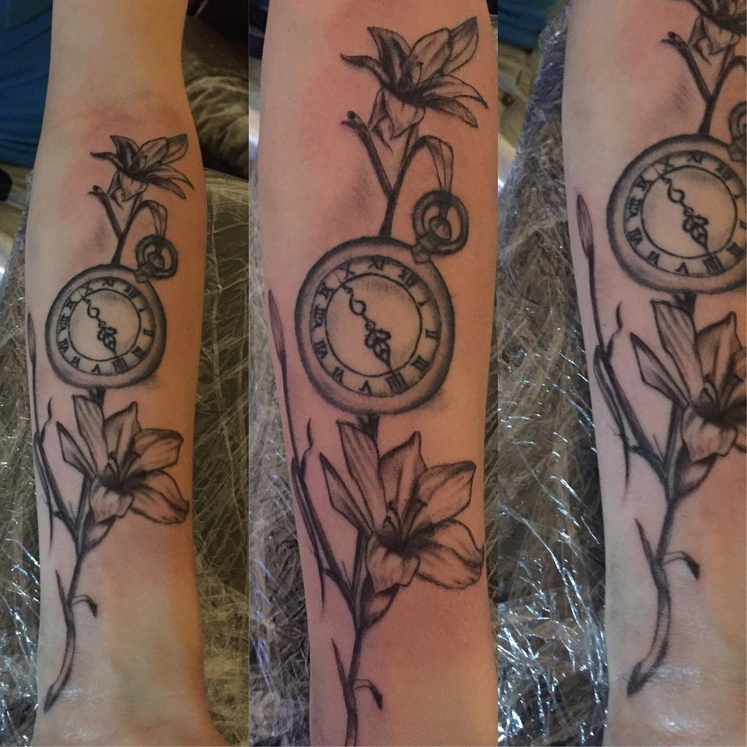 Lily Flower With Pocket Watch On Sleeve