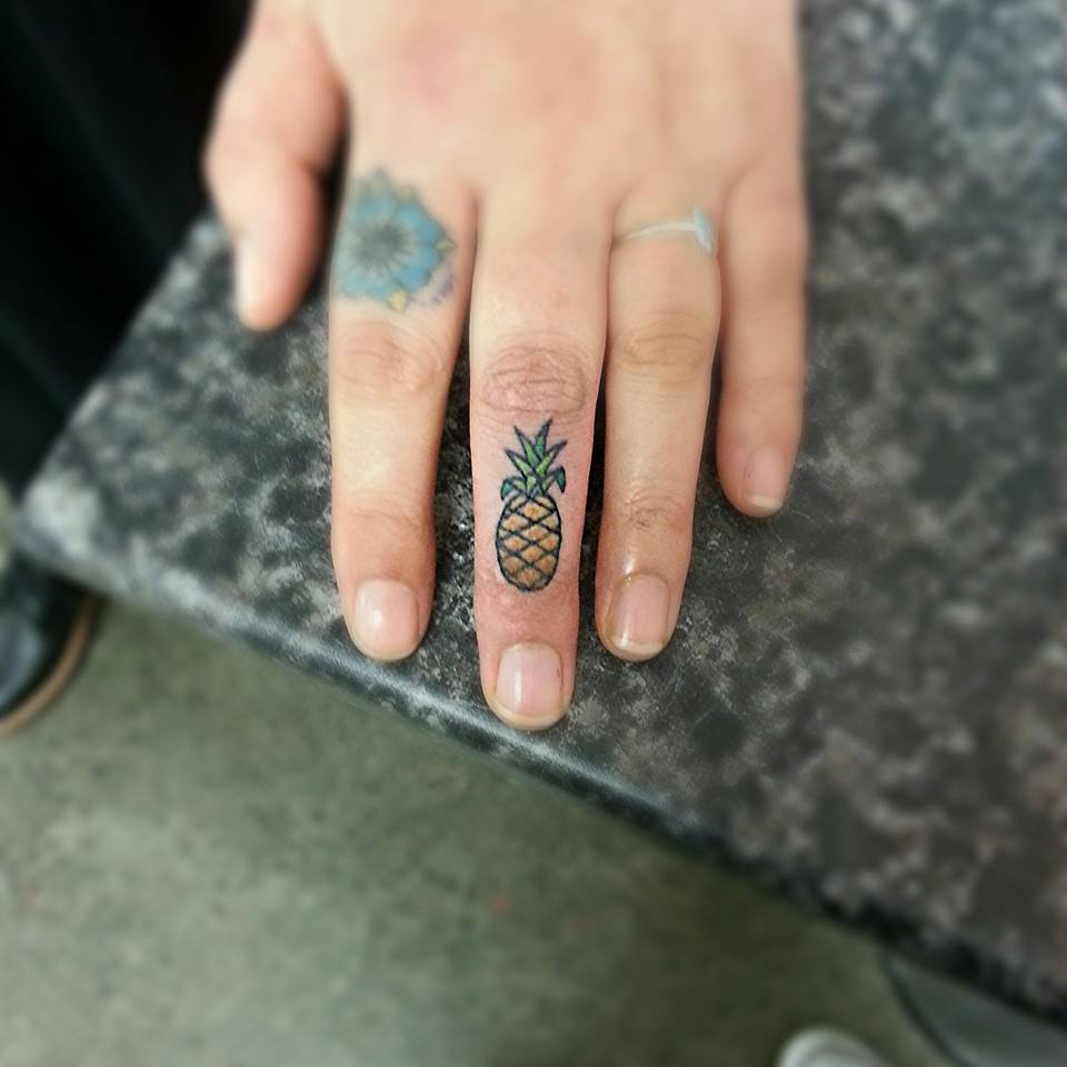 Little Pineapple Tattoo On Finger