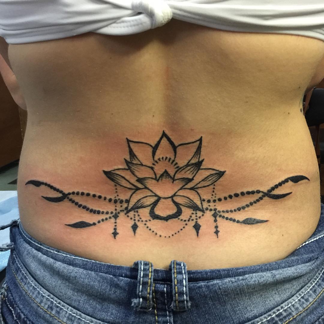 Lotus Lower Back Tattoo
