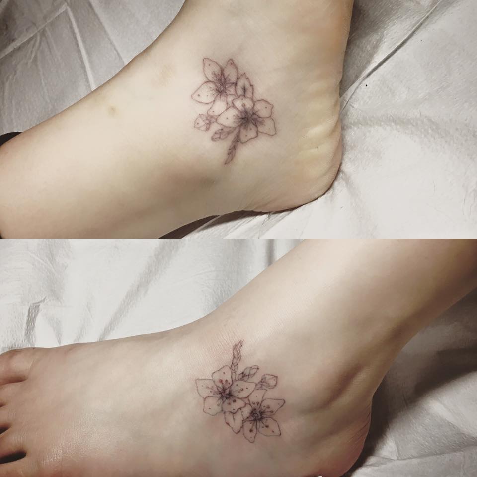 Matching Flower Ankle Tattoo