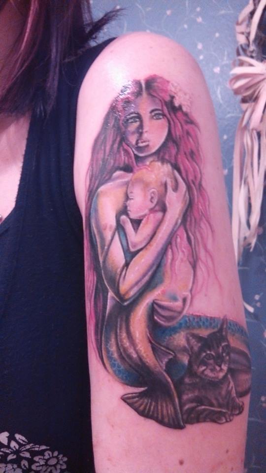 Mermaid With Little Baby On Sleeve