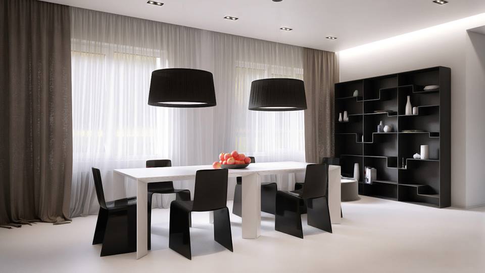 Monochromatic Black And White Dining Room