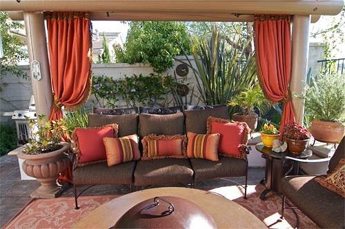 Orange Patio Curtains With Matching Pillow