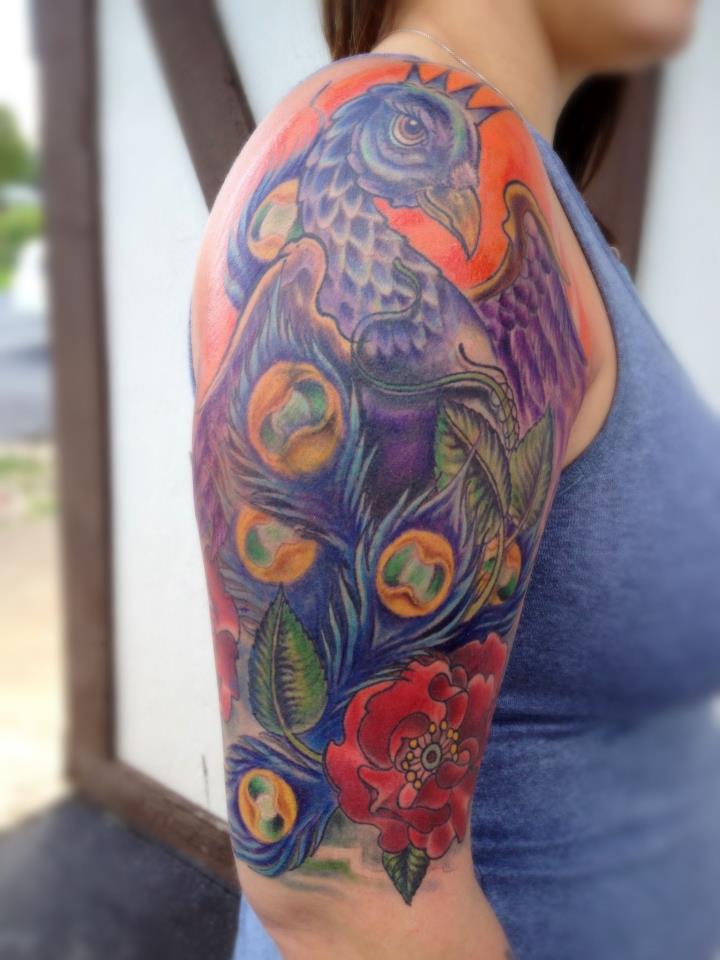 Peacock Cover Up Tattoo On Sleeve