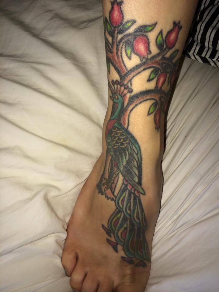 Peacock & Pomegranate Tree Tattoo