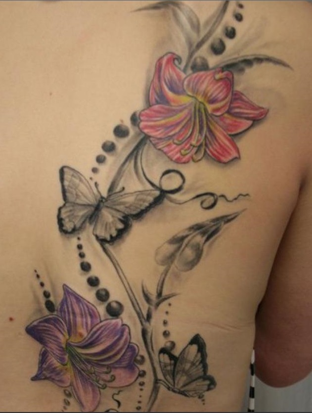 Purple & Pink Lilies With Butterfly On Back