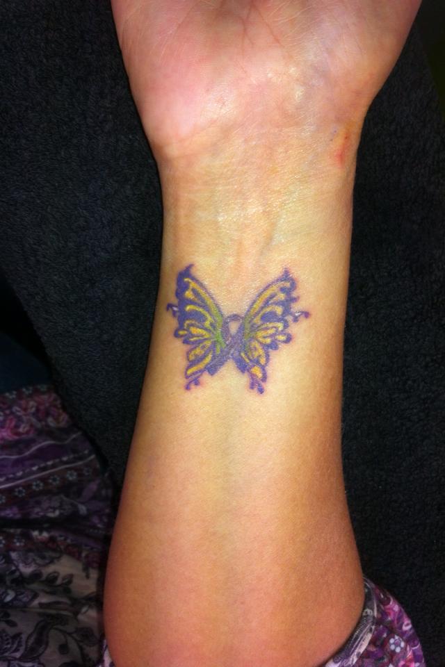 Purple Ribbon Butterfly Tattoo
