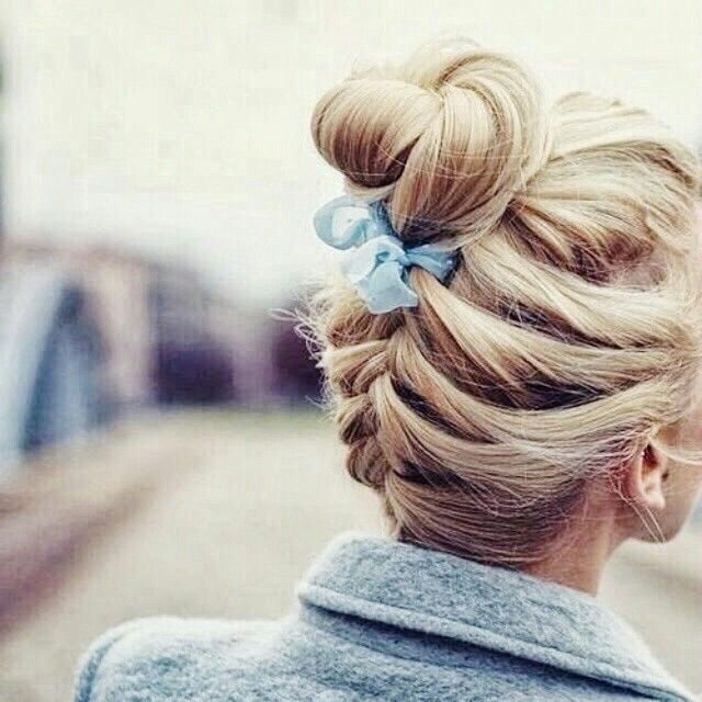 Reversed French Braid With High Bun