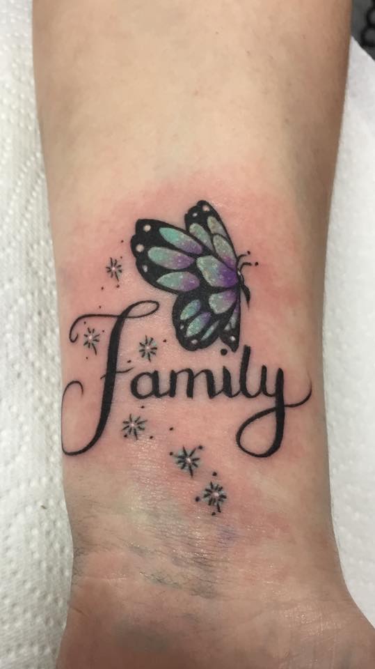 Script & Butterfly Tattoo