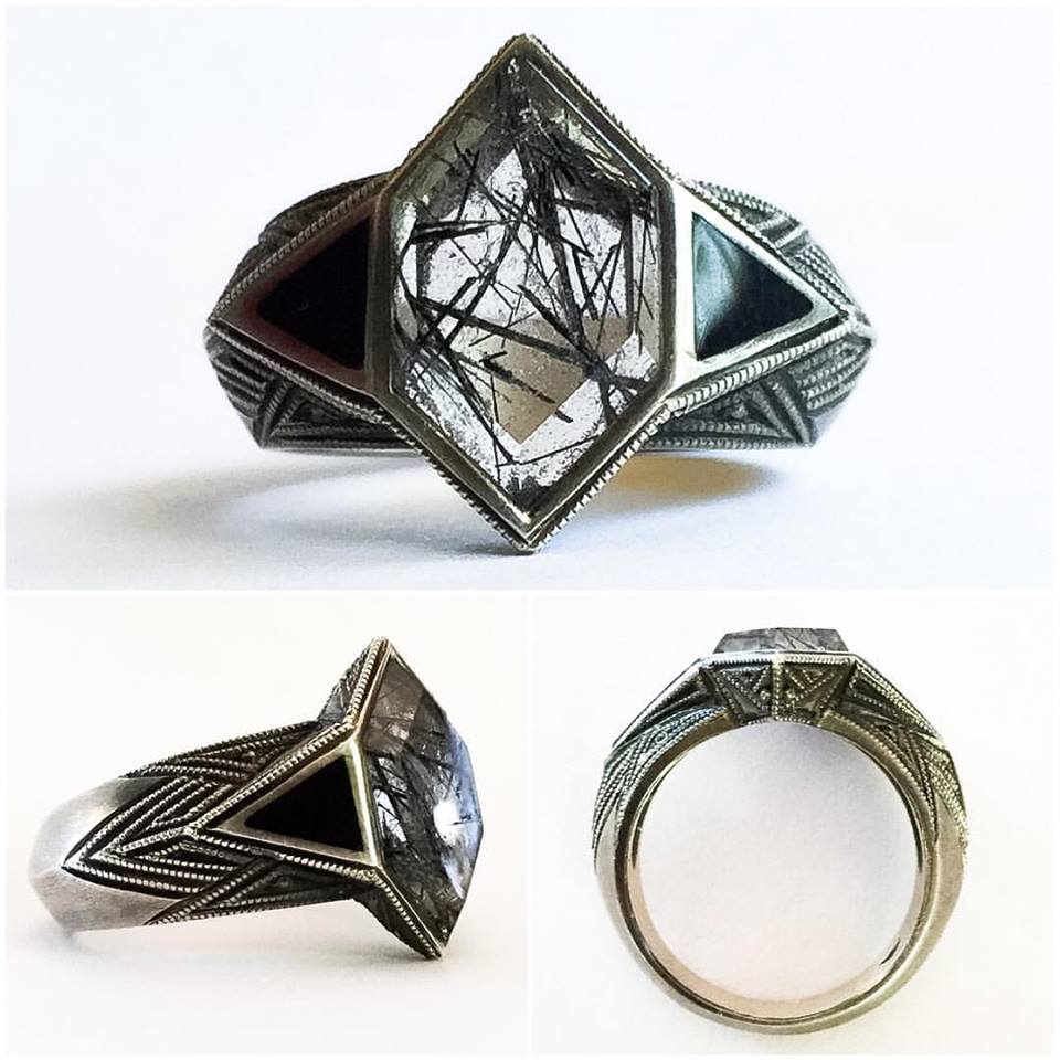 Silver Onyx Wedding Rings