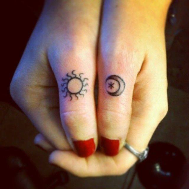 Sun & Moon Finger Tattoo