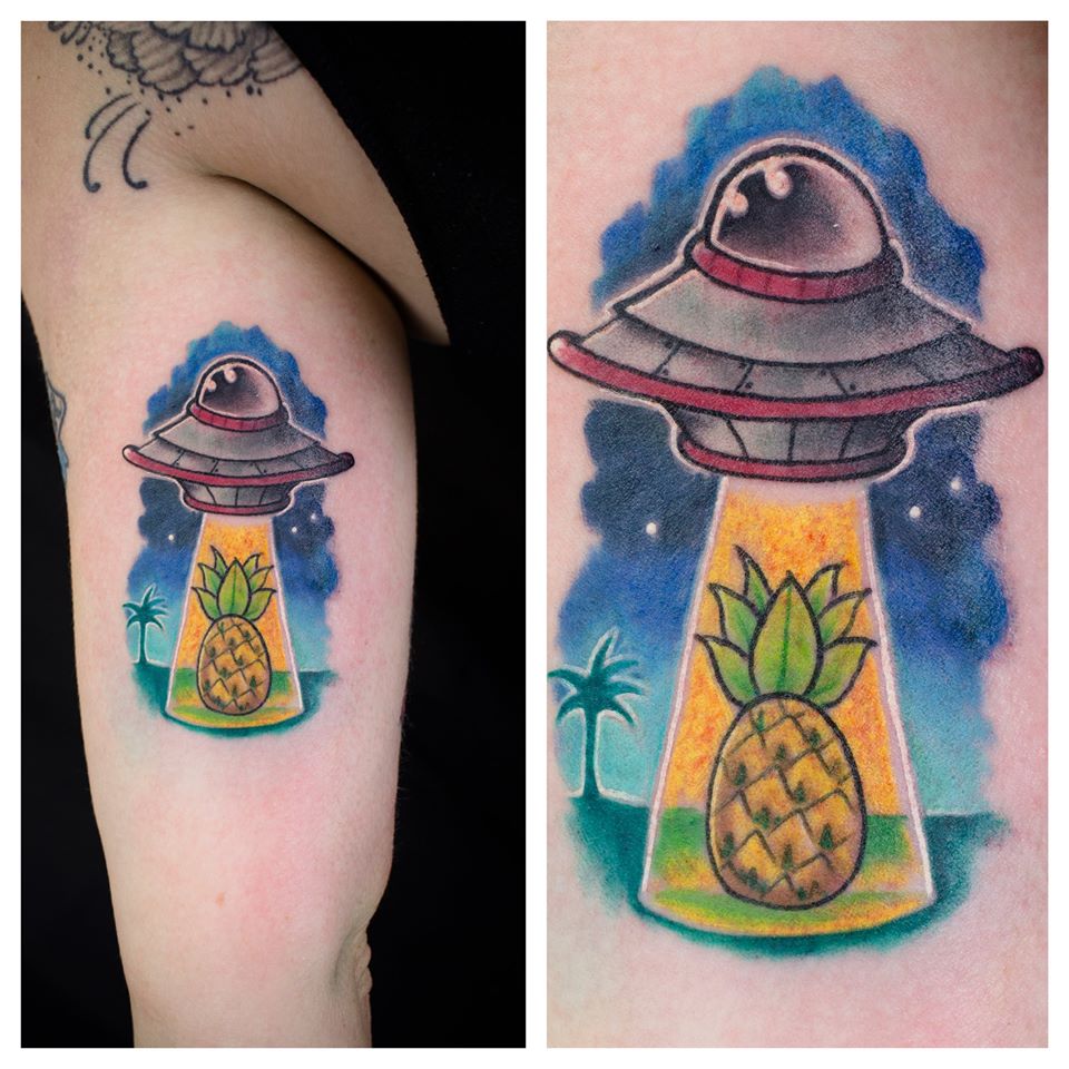 UFO Pineapple Tattoo Idea