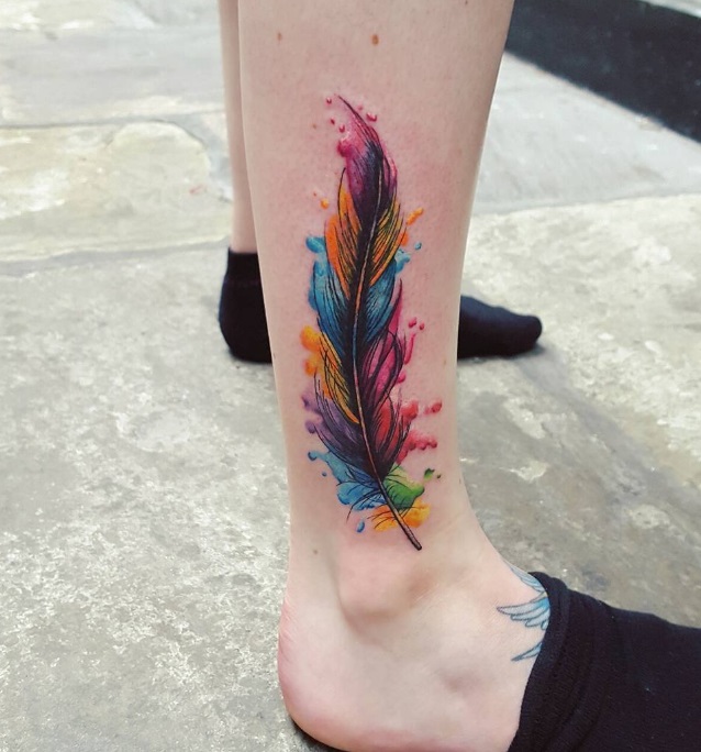 Water Color Feather Tattoo