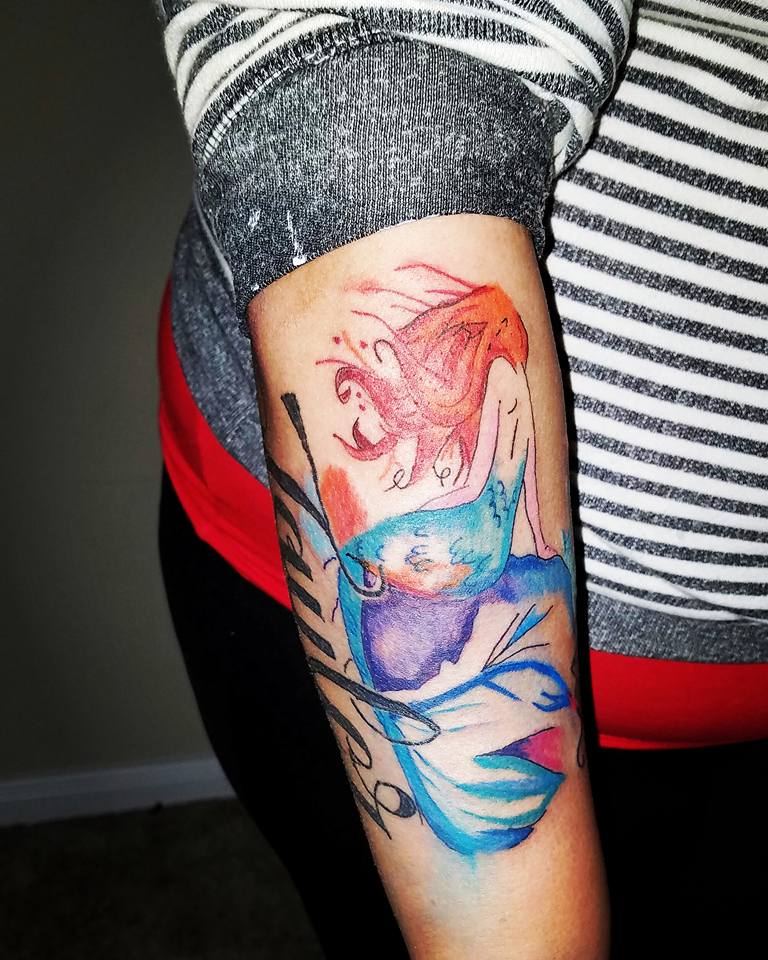 Water Color Mermaid On Half Sleeve