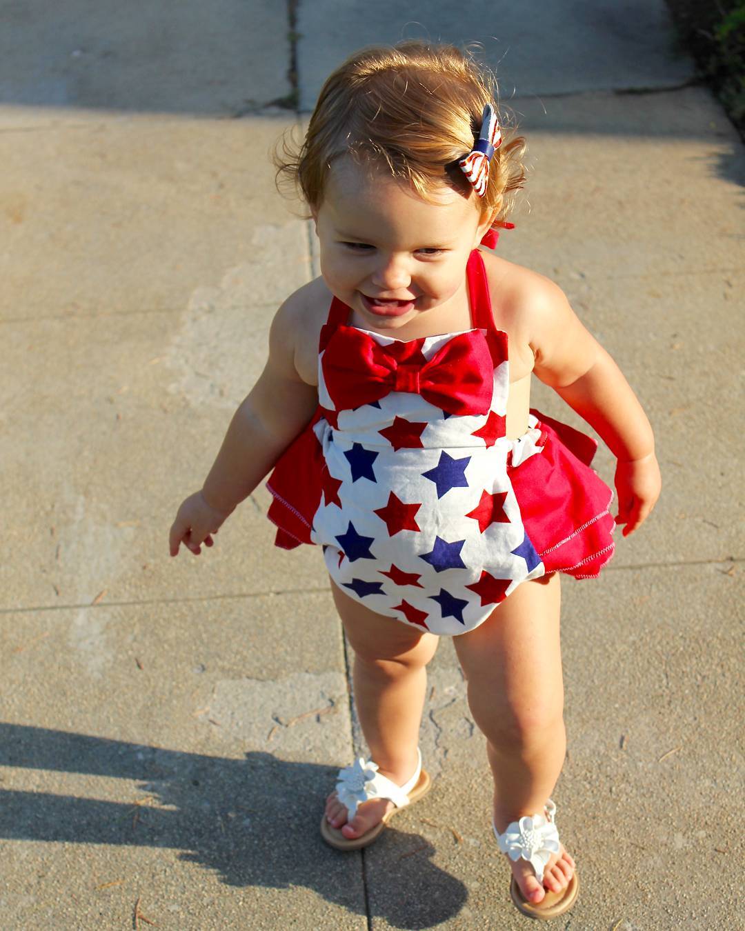 White With Blue And Red Stars Romper
