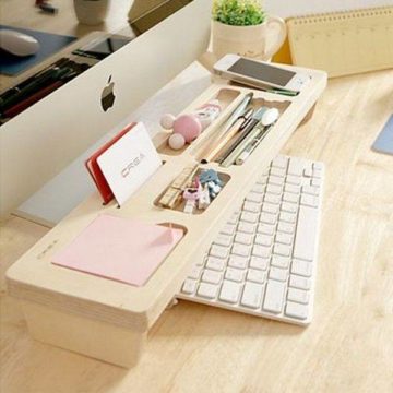 Wooden Keyboard Shelve Idea Perfect For Small Workplace