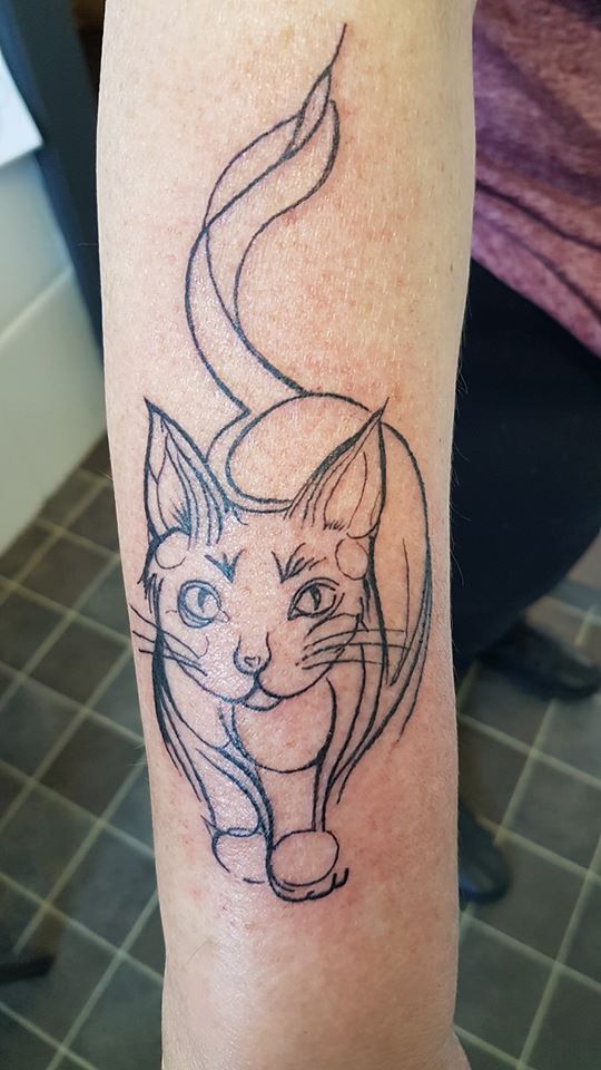 Alluring Line Work Cat Tattoo On Arm