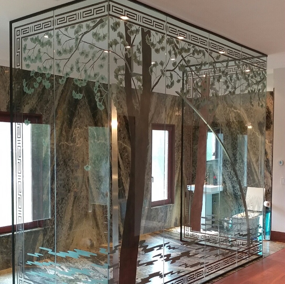 Antique Tree Pattern Style Glass Door