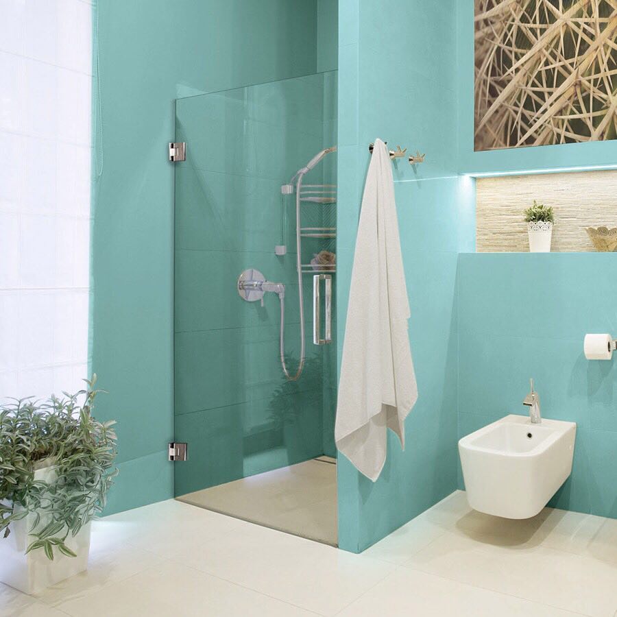 Beachy Blue With White Accessories Goegeous Spa Like Bathroom With Frameless Shower Door