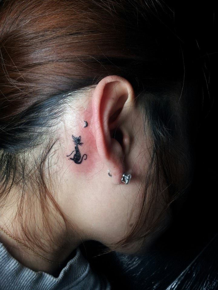 Behind The Ear Little Cat Tattoo