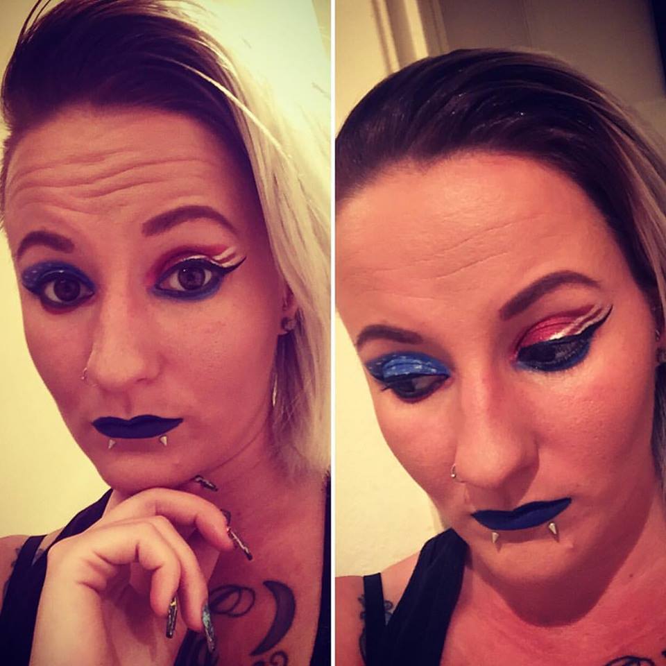 Blue Lips With Red & Blue Eye Shadow