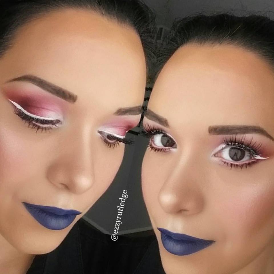 Blue Lips With Red & White Eye Shadow