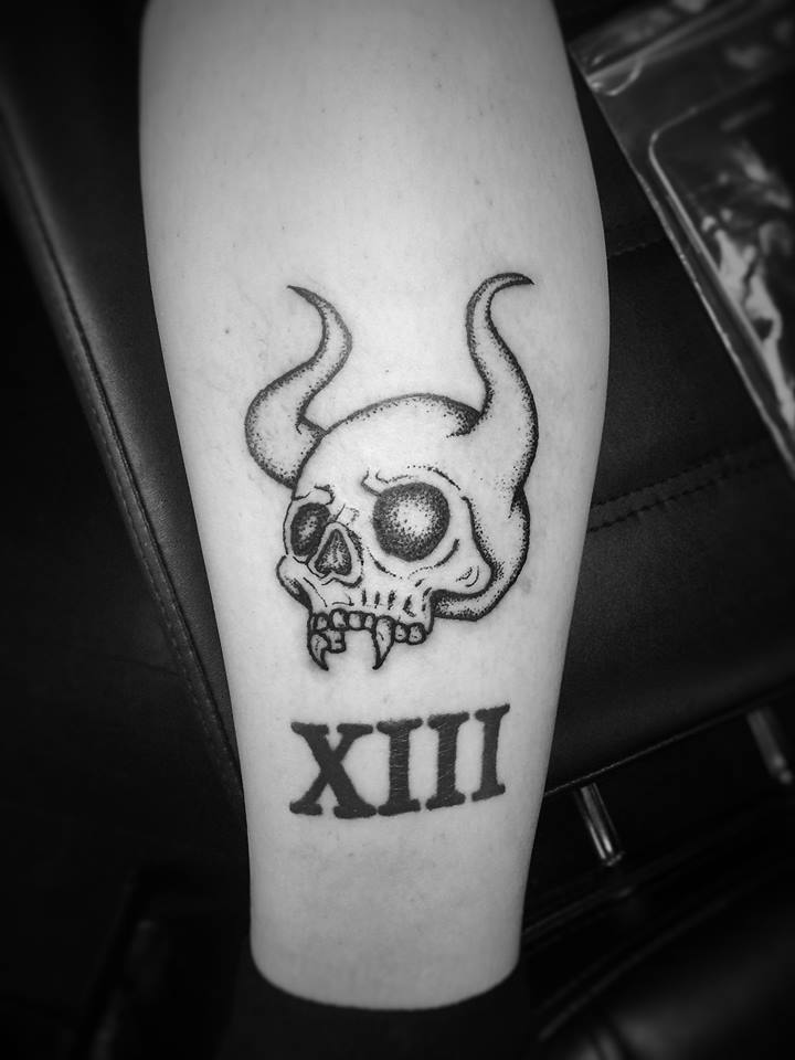 Dot Work Skull With Roman Numerals