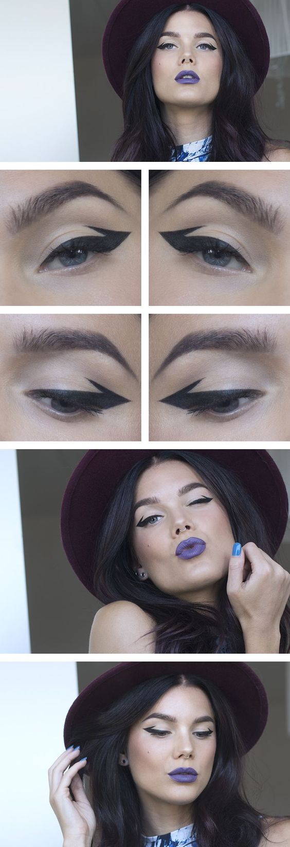 Double flick Eyeliner With Purple Lips