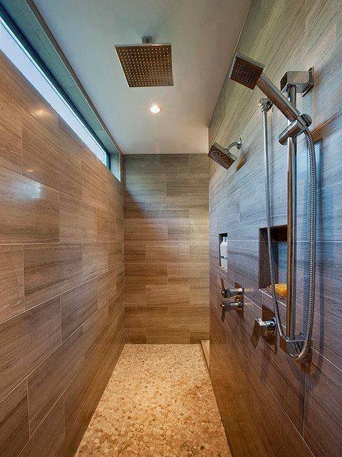 Droolworthy Shower Design With Wooden Wall Decor