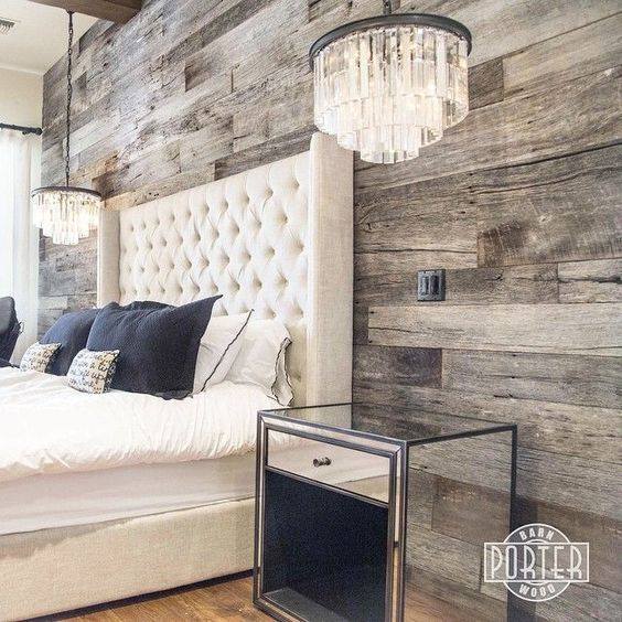 Fancy Bed, Chandelier And Elegant Wall Perfect For Rustic Decor