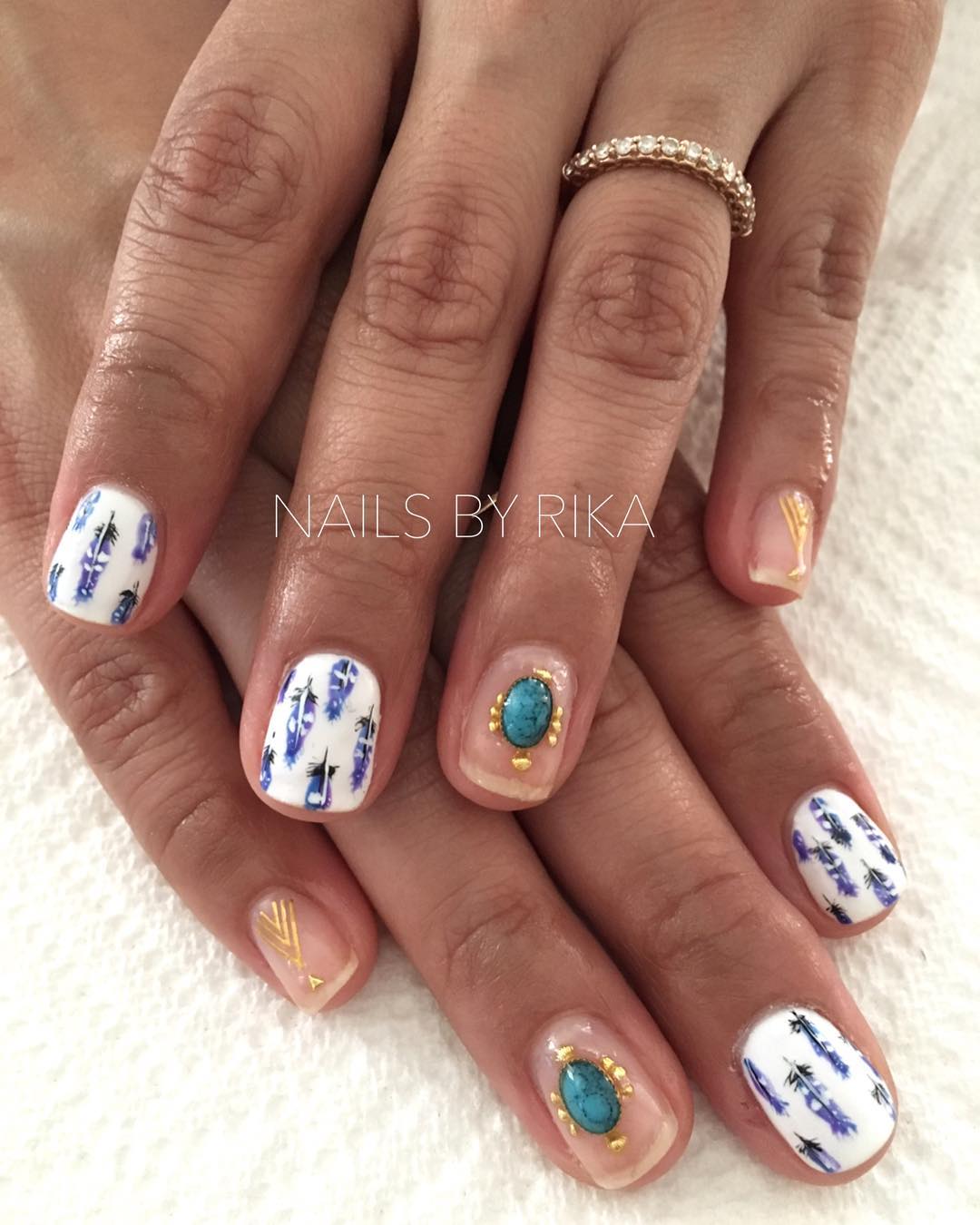 Feather Turquoise Summer Nails